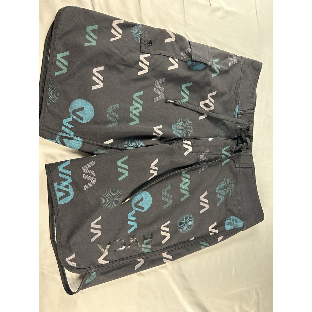 RVCA VA Board Shorts‎ Men's Size 34 Black Stretch Swim Surf Shorts All Over Logo